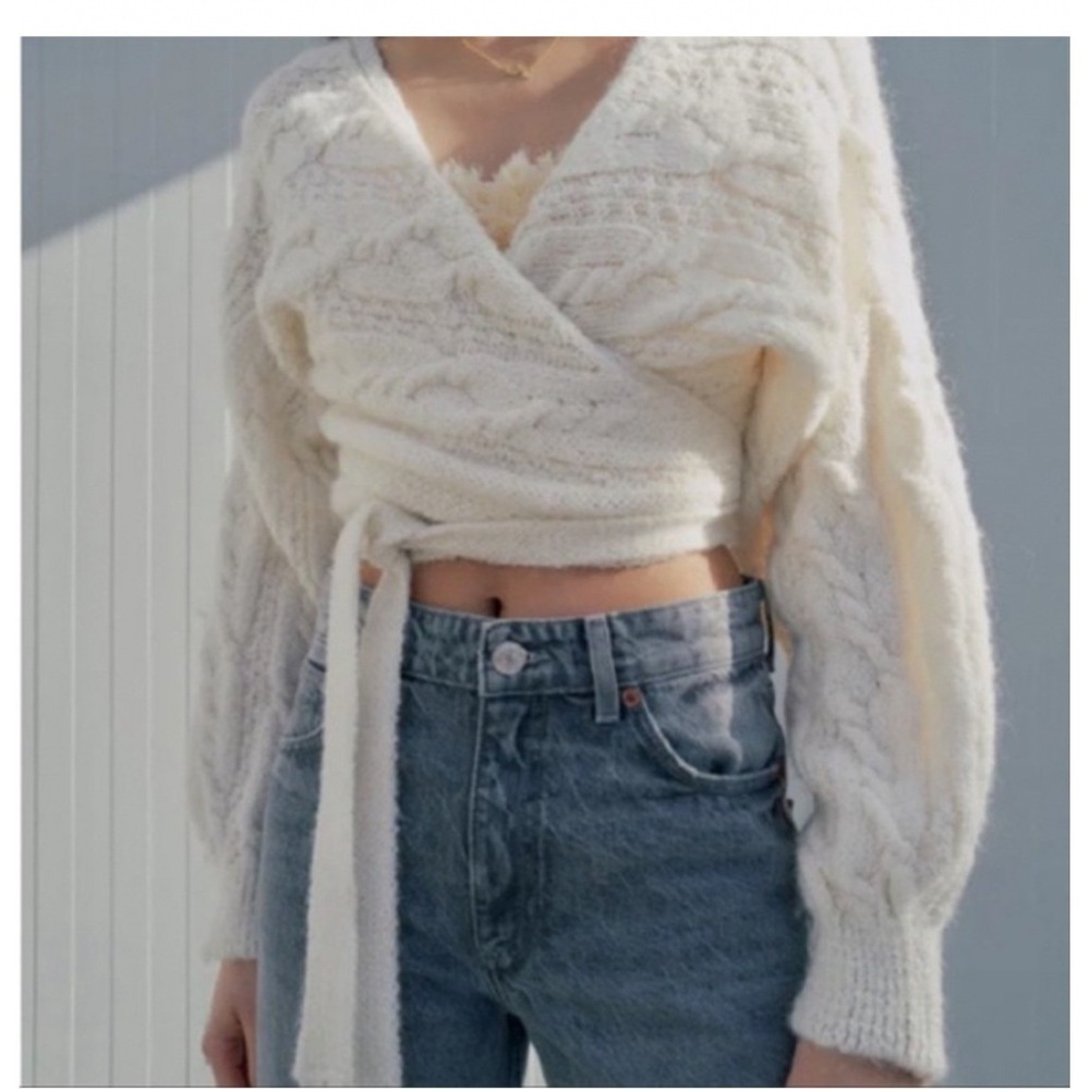 Zara Cardigan Small  Ecru NEW Limited Edition Alpaca Blend Wrap Cable Knit